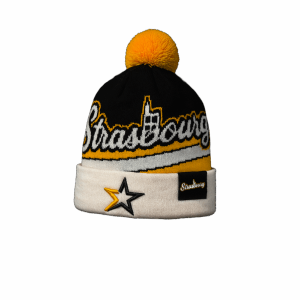 Bonnet Strasbourg Pompom Jaune Logo Brodé 3D